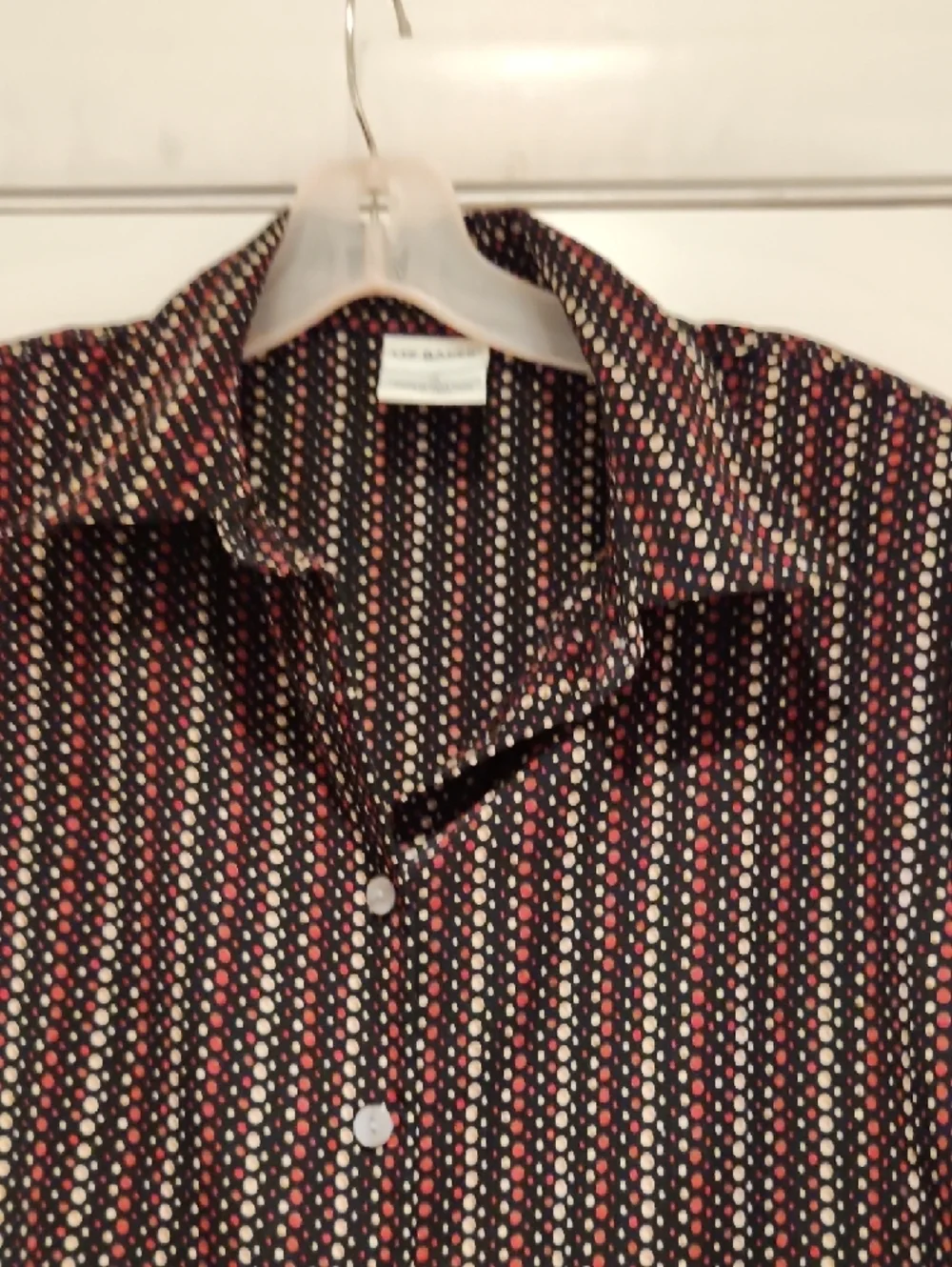 Vintage Liz Baker Black Blouse with Red and Cream Polka Dots Size 14